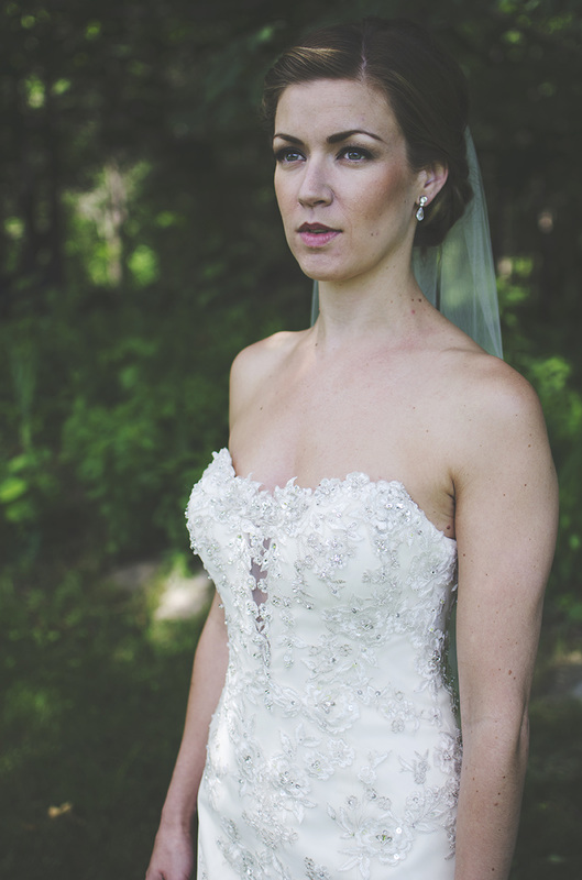 Portrait of bride in lace wedding dress 