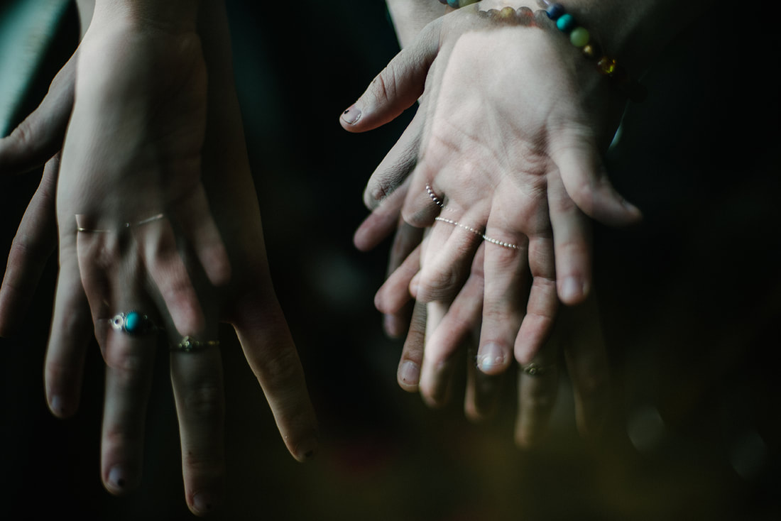 Double exposure photograph of hands