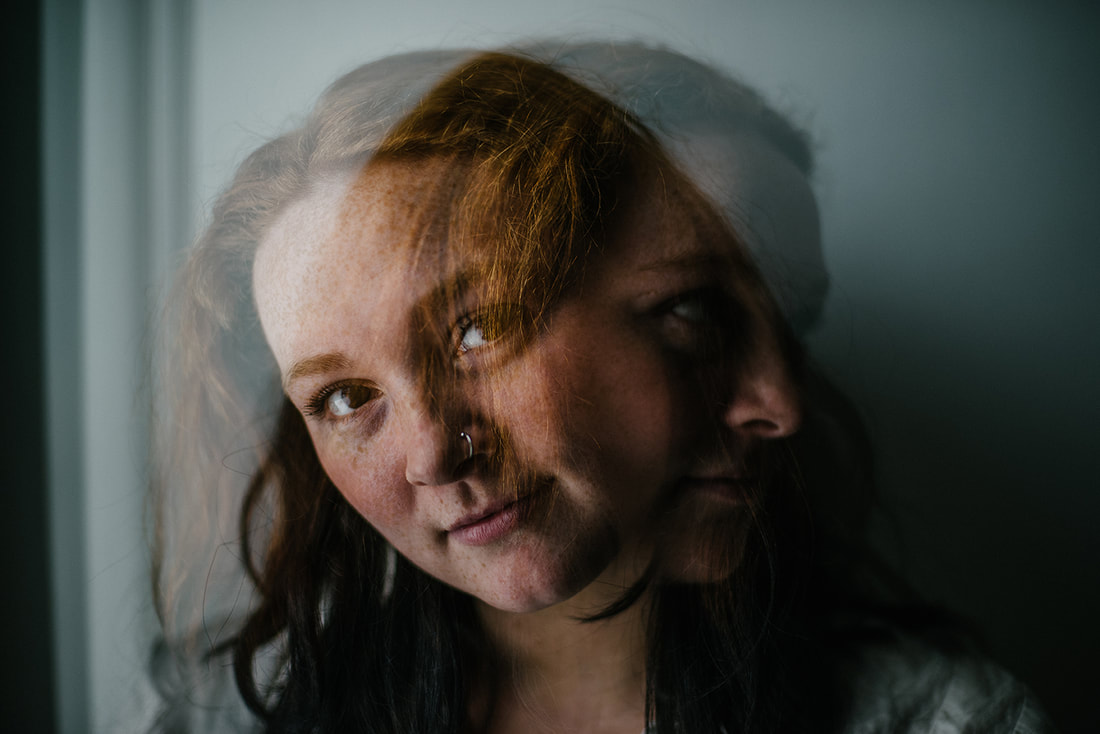double exposure portrait of young woman